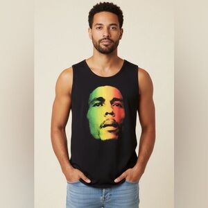 Bob Marley men’s black tank top with Rasta Portrait size XL